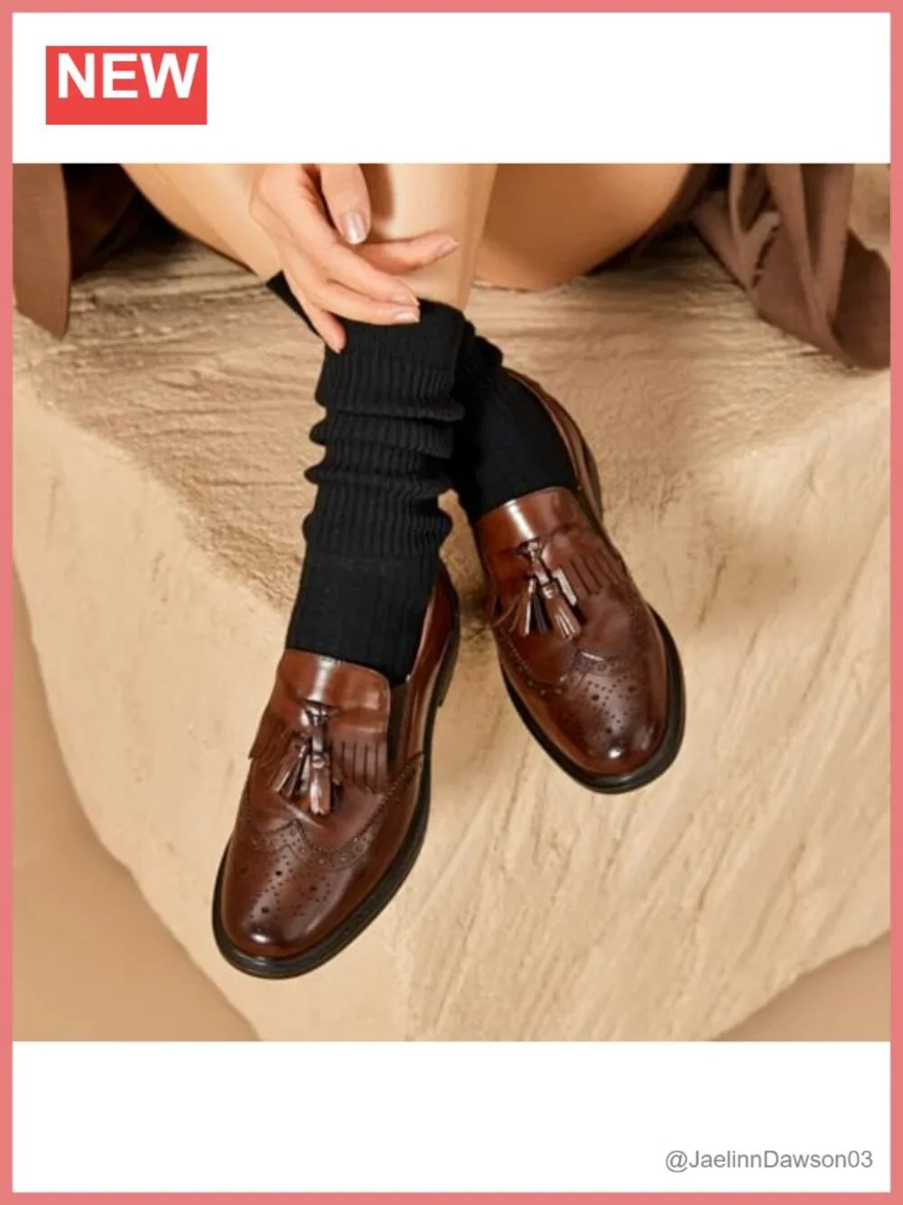 Women's Genuine Calfskin Leather Tassel Loafers Brogue Wingtip Slip-on